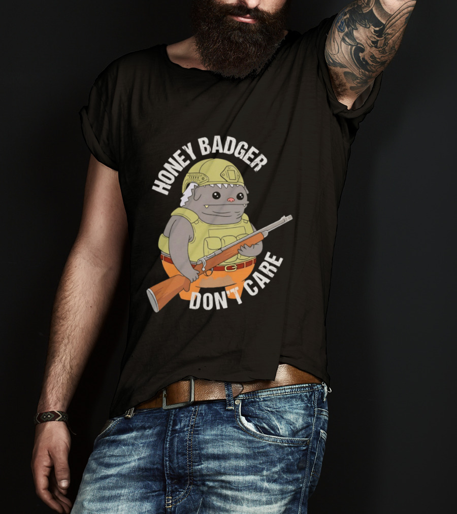Honey Badger Don't Care Armed Cartoon T-Shirt