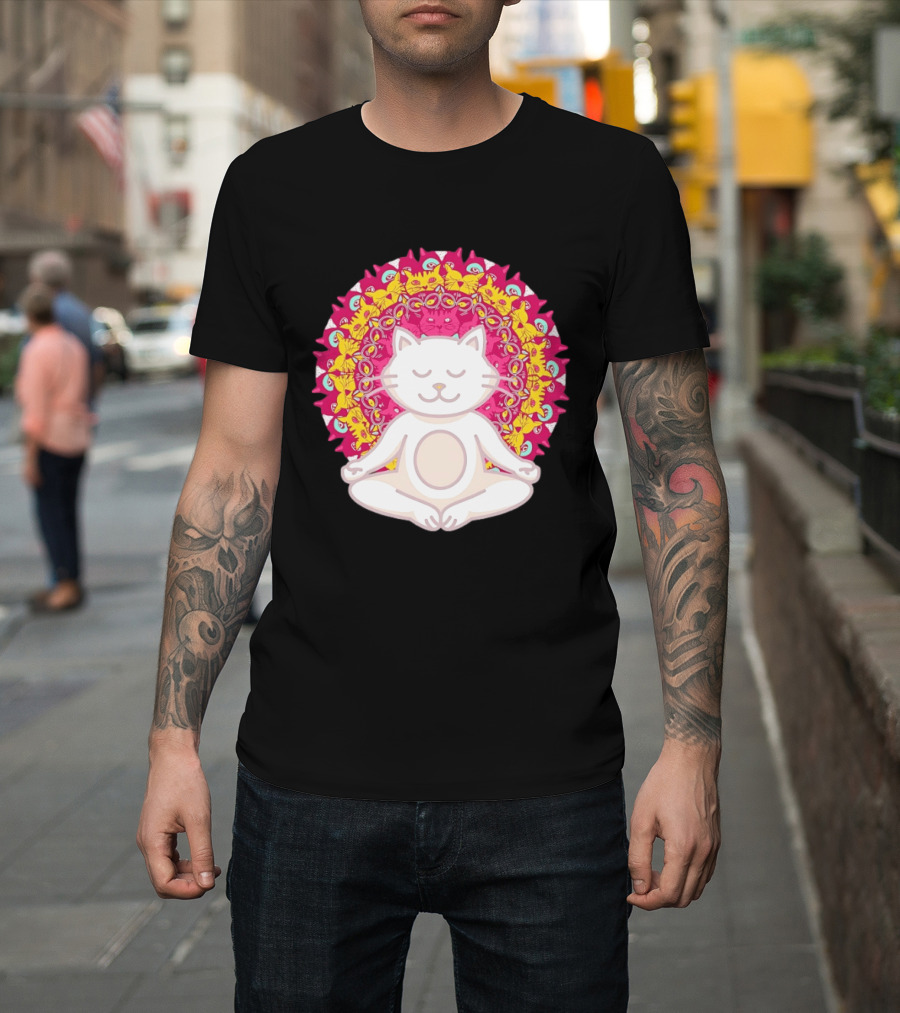 Meditation Zen Cat Mandala Yoga Peace Namaste Mindfulness Spiritual Pet Lover Feline Serenity T-Shirt