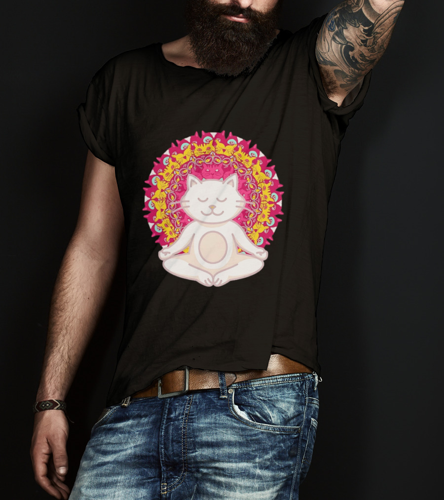 Meditation Zen Cat Mandala Yoga Peace Namaste Mindfulness Spiritual Pet Lover Feline Serenity T-Shirt