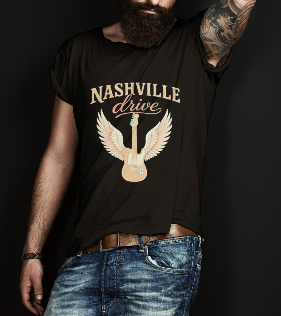 Nashville Drive Electric Guitar Angel Wings Music T-Shirt