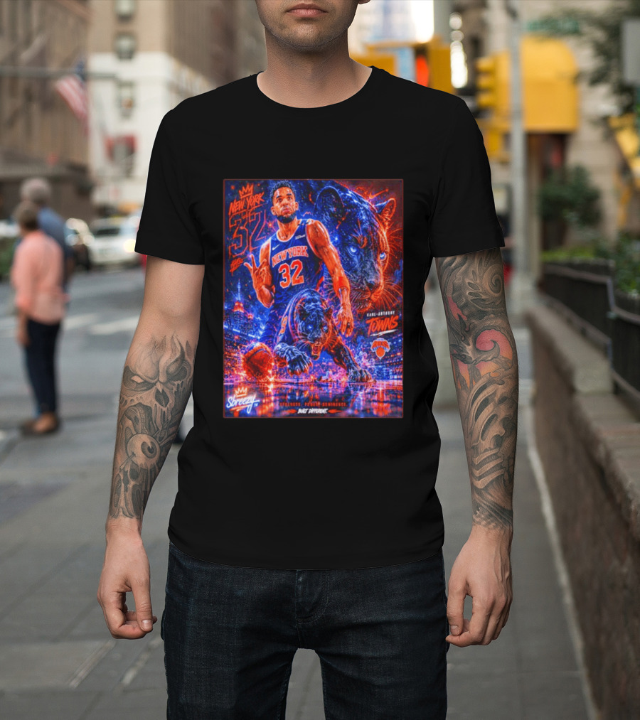 New York 32 Karl Anthony Towns Panther Blossom Street Slicey NBA Knicks T-Shirt