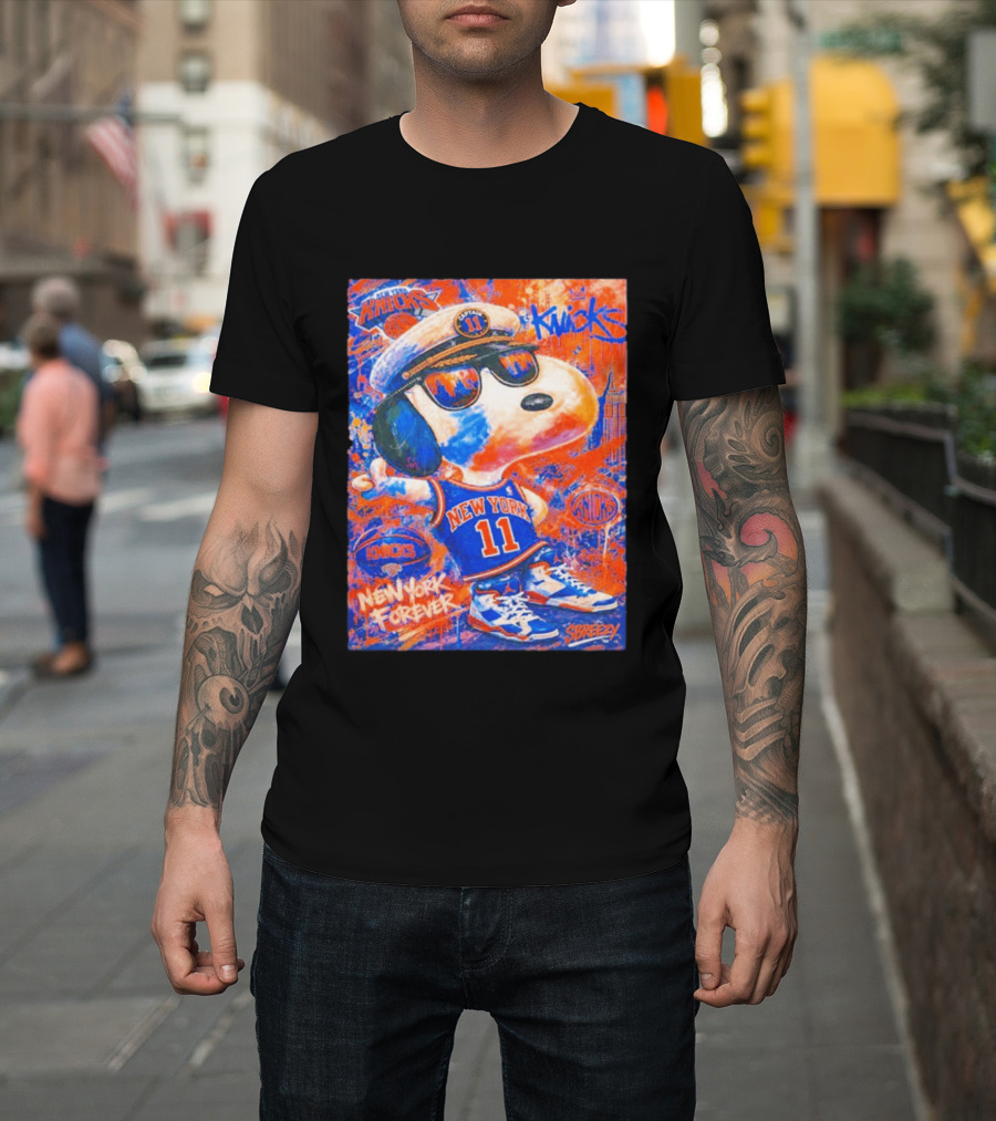 New York Knicks Snoopy Captain 11 New York Forever Streetwear Collection T-Shirt