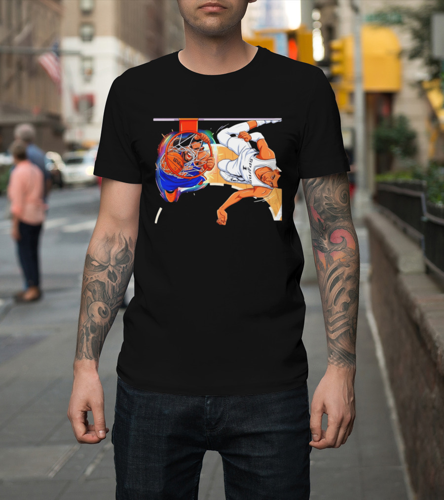 New York Knicks Vs San Antonio Spurs Comic Dunk Battle T-Shirt