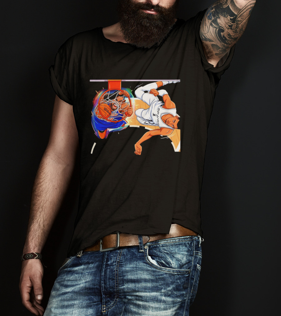 New York Knicks Vs San Antonio Spurs Comic Dunk Battle T-Shirt
