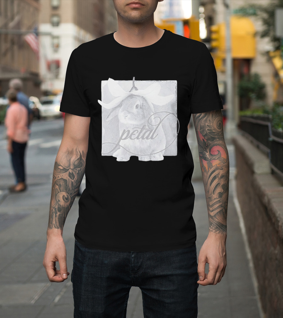 Petal Rabbit With Flower Headpiece On Square Tile Black And White T-Shirt