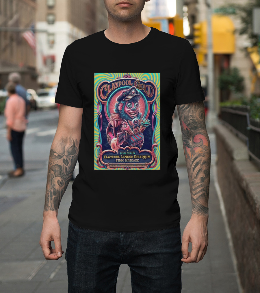 Primus Claypool Lennon Delirium Frog Brigade Columbus OH June 6 2026 Claypool Gold T-Shirt