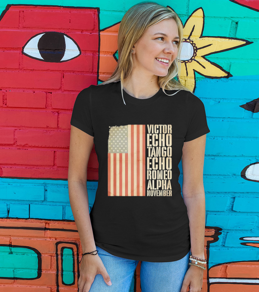 American Flag Victor Echo Tango Echo Romeo Alpha November Phonetic Alphabet T-Shirt