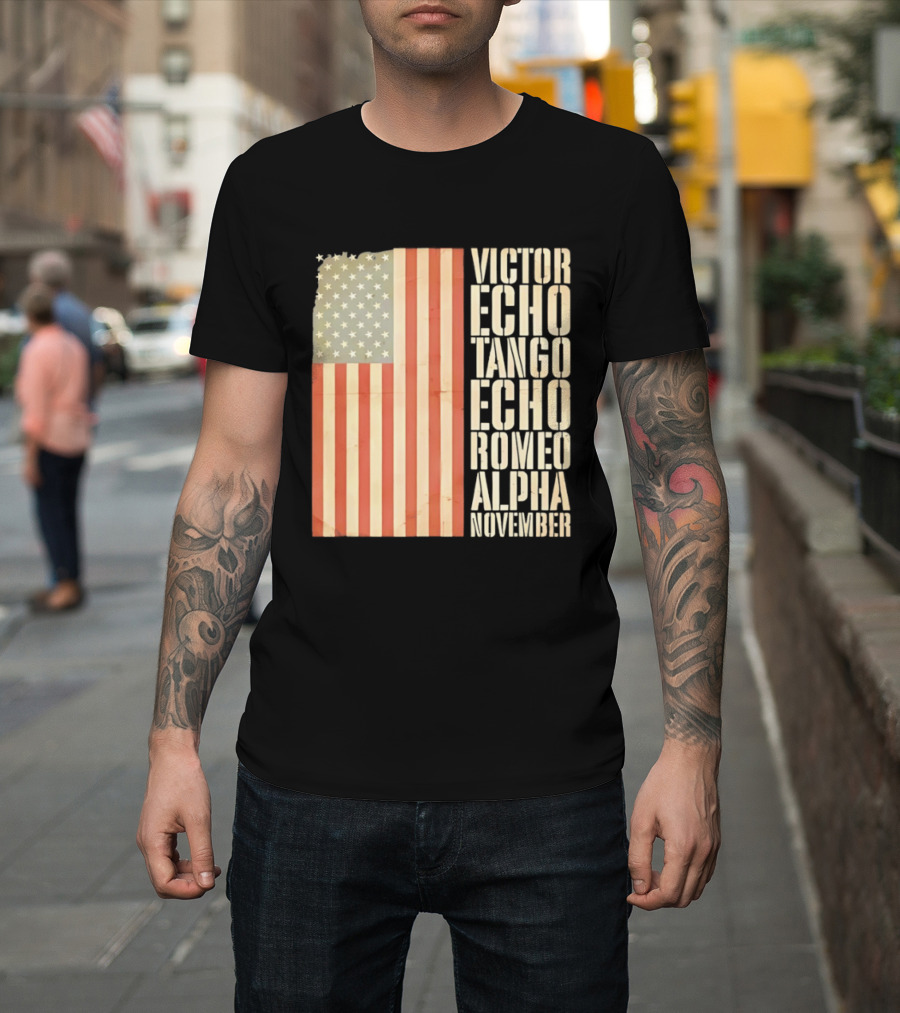American Flag Victor Echo Tango Echo Romeo Alpha November Phonetic Alphabet T-Shirt