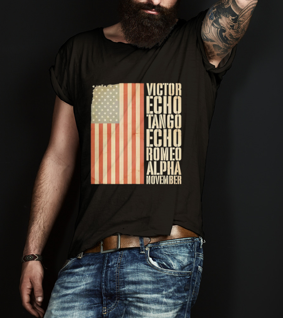 American Flag Victor Echo Tango Echo Romeo Alpha November Phonetic Alphabet T-Shirt
