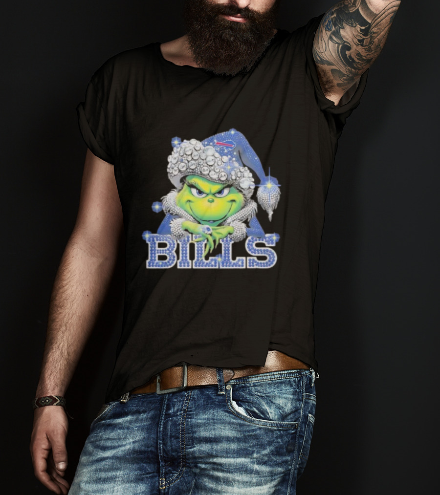 Buffalo Bills Grinch Santa Diamond Hat T-Shirt
