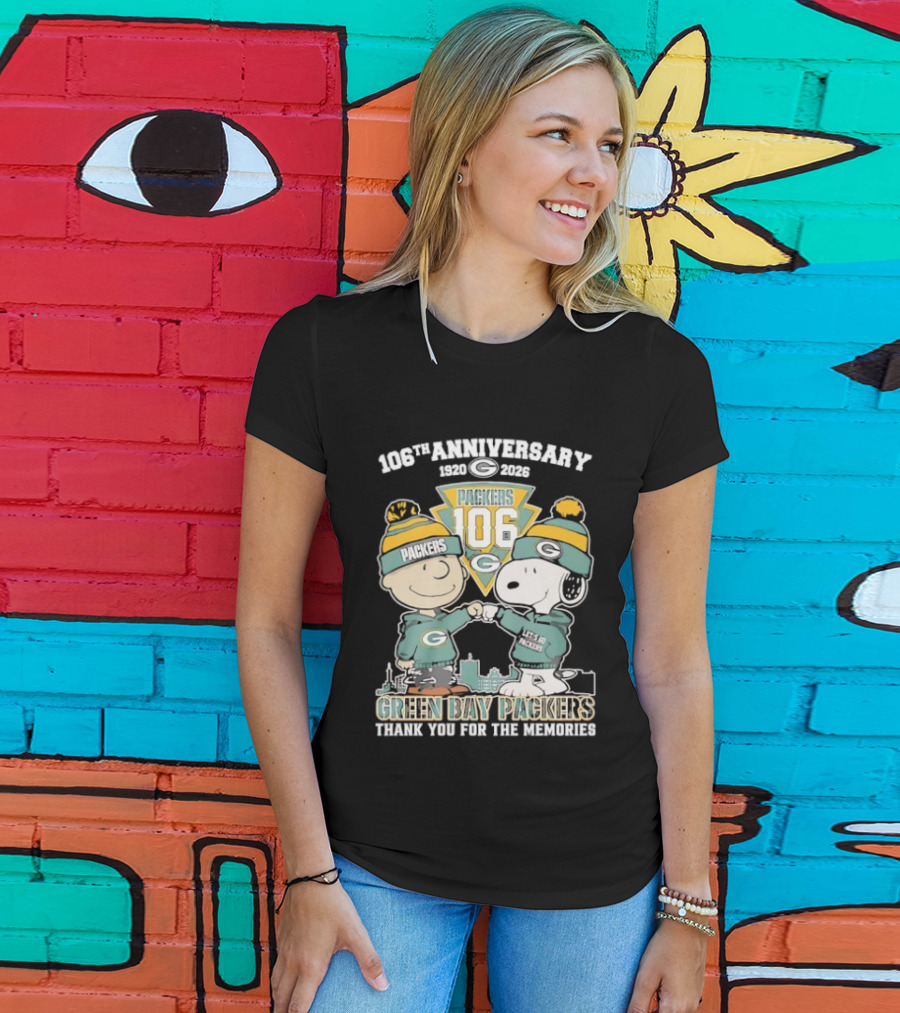 Green Bay Packers 106th Anniversary 1920-2026 Snoopy Charlie Brown Thank You For The Memories T-Shirt