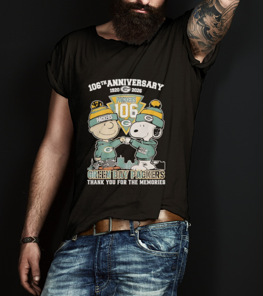 Green Bay Packers 106th Anniversary 1920-2026 Snoopy Charlie Brown Thank You For The Memories T-Shirt