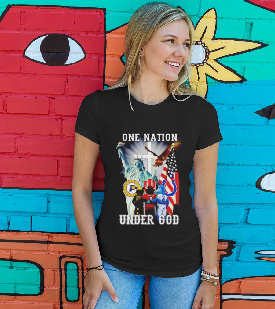 Indiana Hoosiers Indianapolis Colts Indiana Pacers One Nation Under God Statue Of Liberty American Flag T-Shirt
