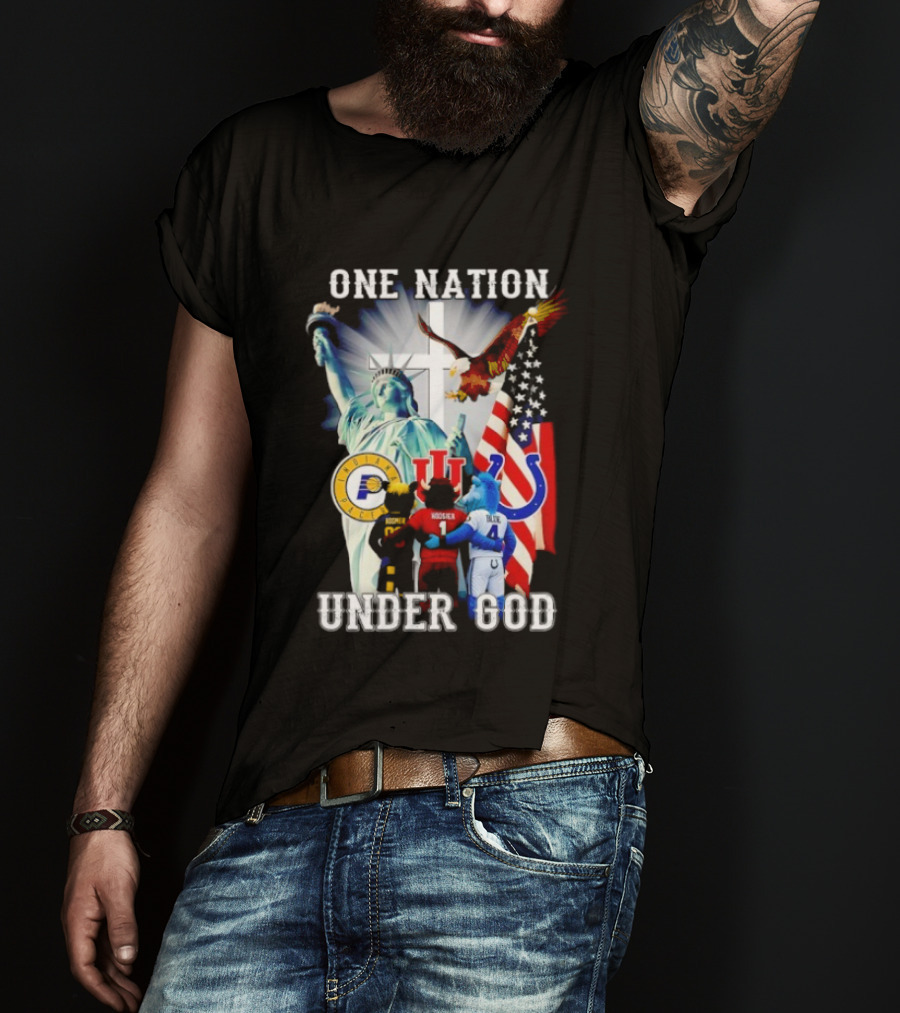 Indiana Hoosiers Indianapolis Colts Indiana Pacers One Nation Under God Statue Of Liberty American Flag T-Shirt