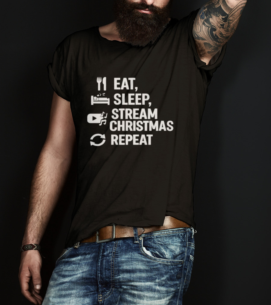Eat Sleep Stream Christmas Repeat Icons T-Shirt