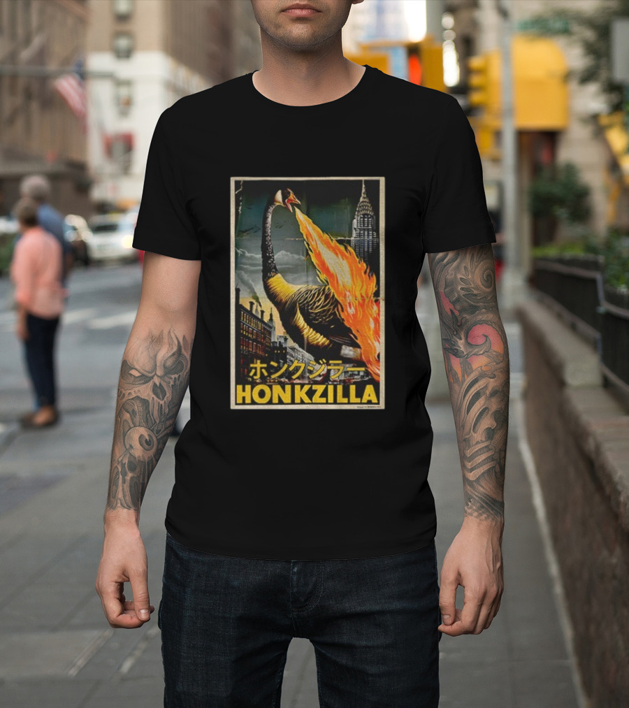 Honkzilla Goose Retro Japanese Movie Fire-Breathing City Attack T-Shirt