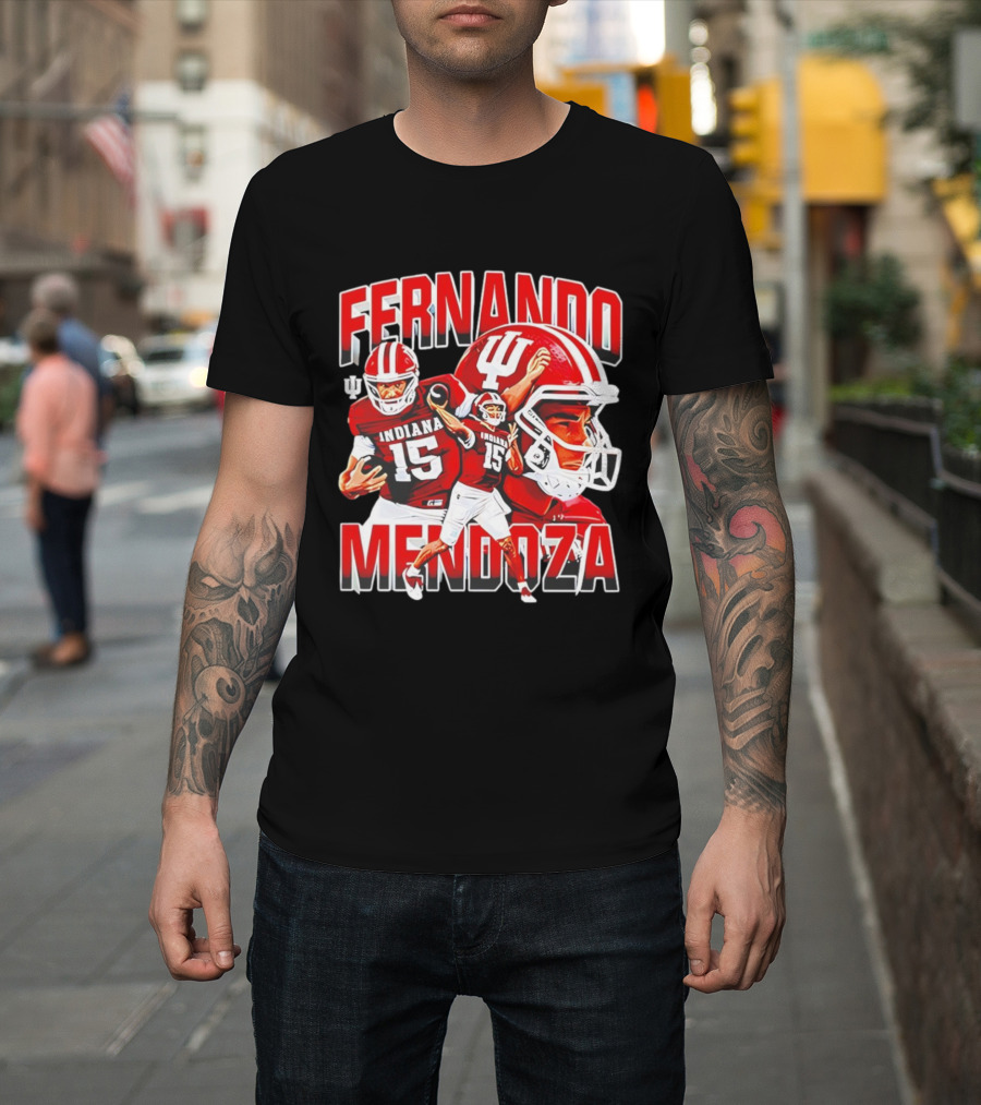 Indiana Football Fernando Mendoza Collage NCAA Player Number 15 T-Shirt