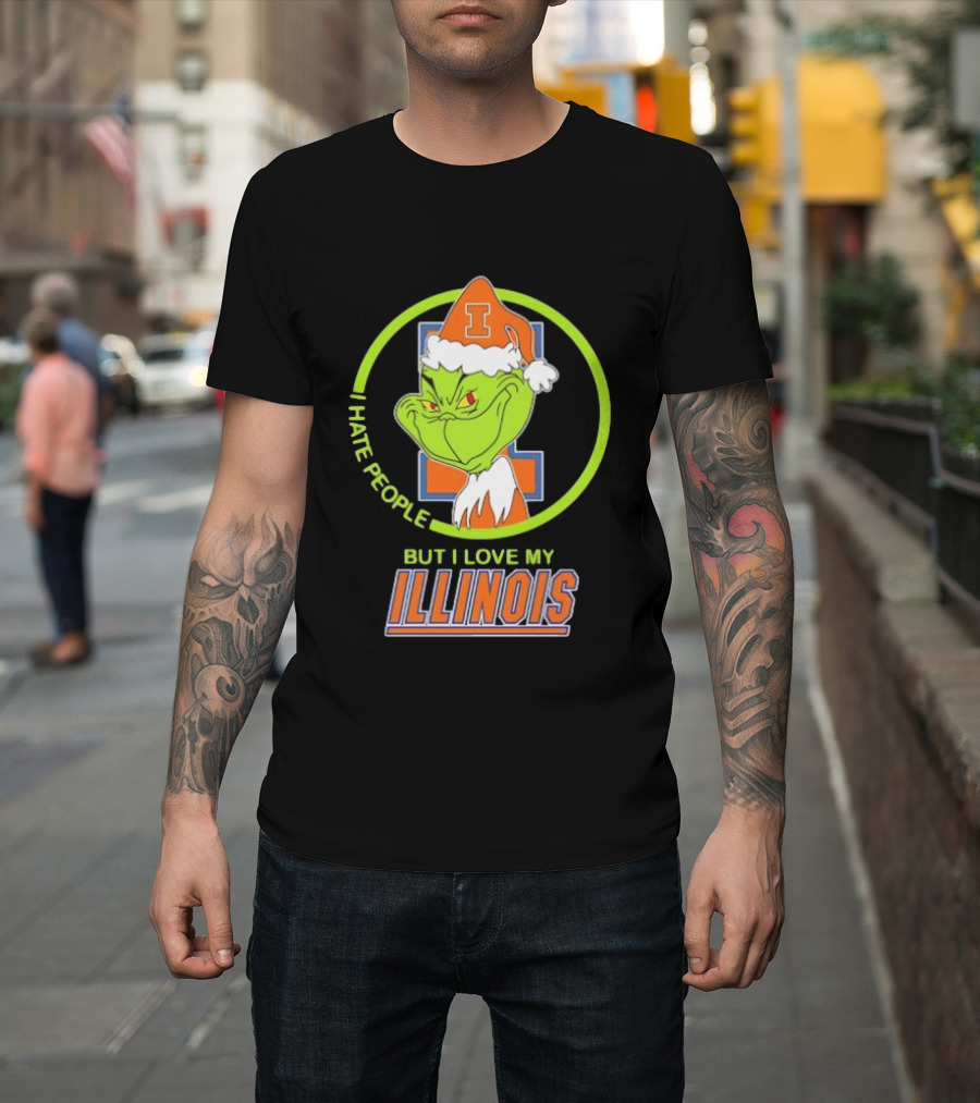 Grinch I Hate People But I Love My Illinois Fighting Illini T-Shirt
