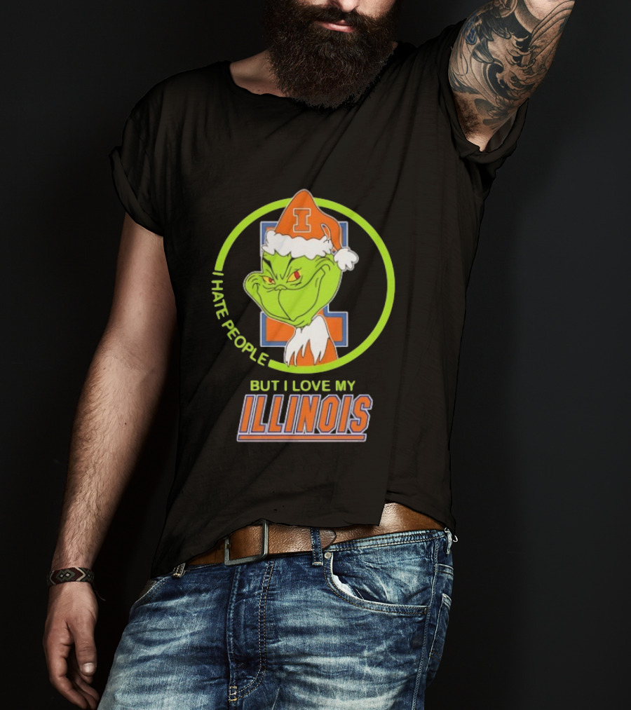 Grinch I Hate People But I Love My Illinois Fighting Illini T-Shirt
