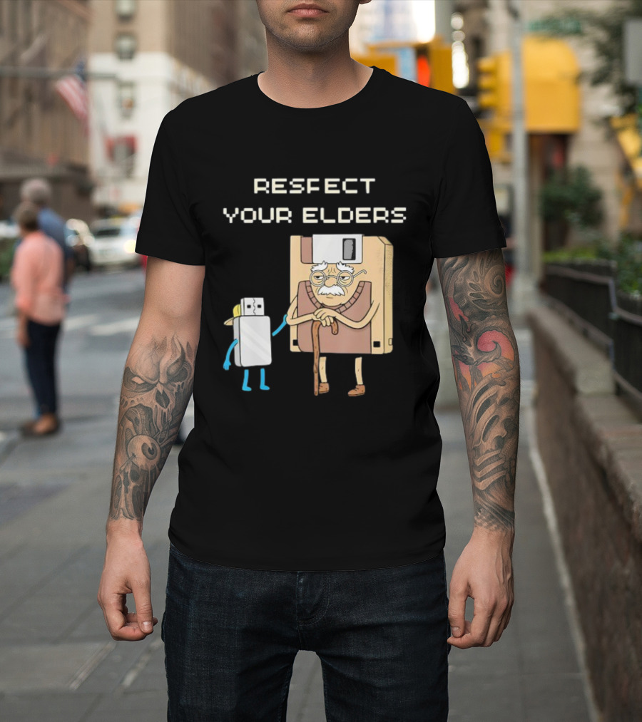 Respect Your Elders Floppy Disk USB Stick Funny Retro Technology Humor T-Shirt
