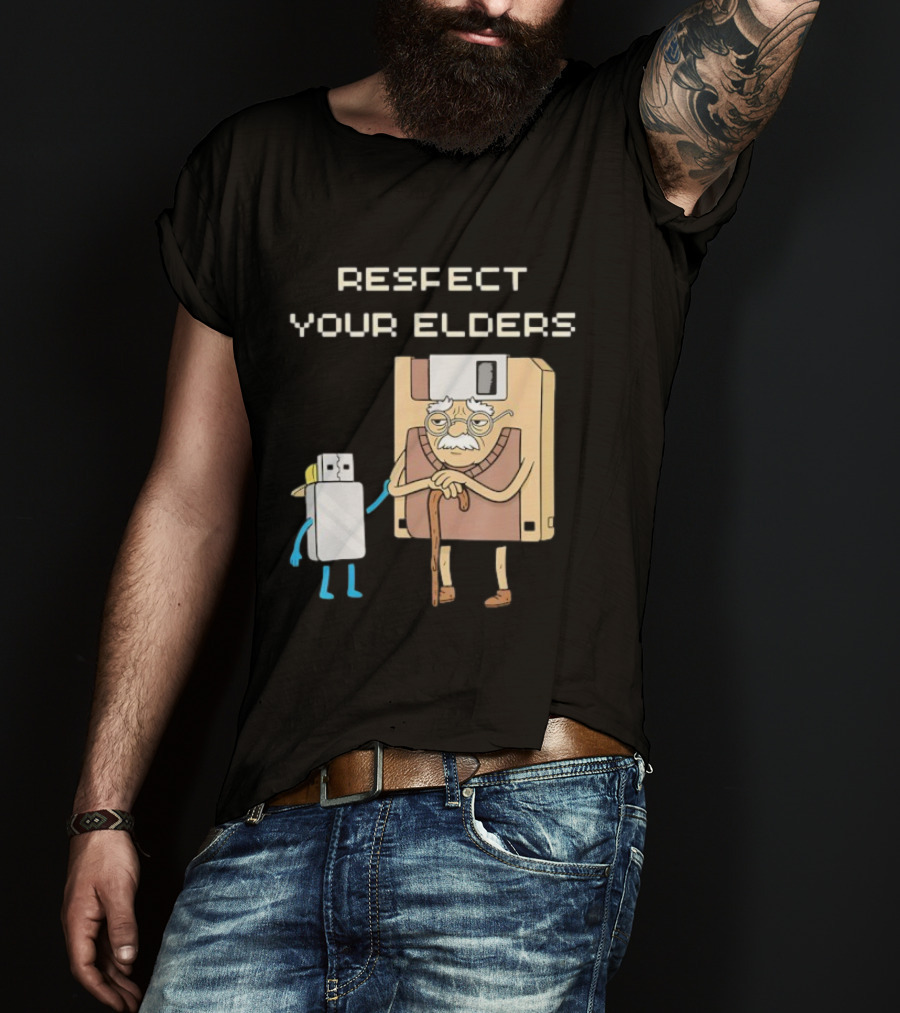 Respect Your Elders Floppy Disk USB Stick Funny Retro Technology Humor T-Shirt