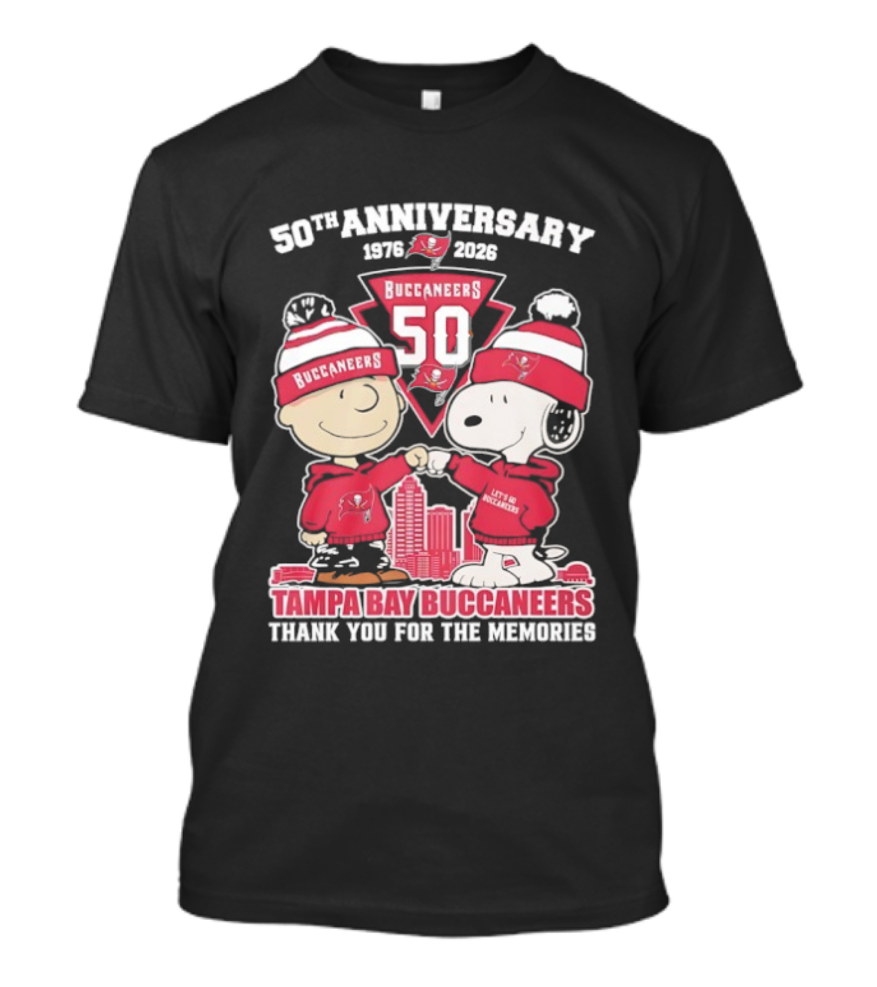50th Anniversary Tampa Bay Buccaneers Snoopy Charlie Brown 1976 2026 Thank You For The Memories T-Shirt