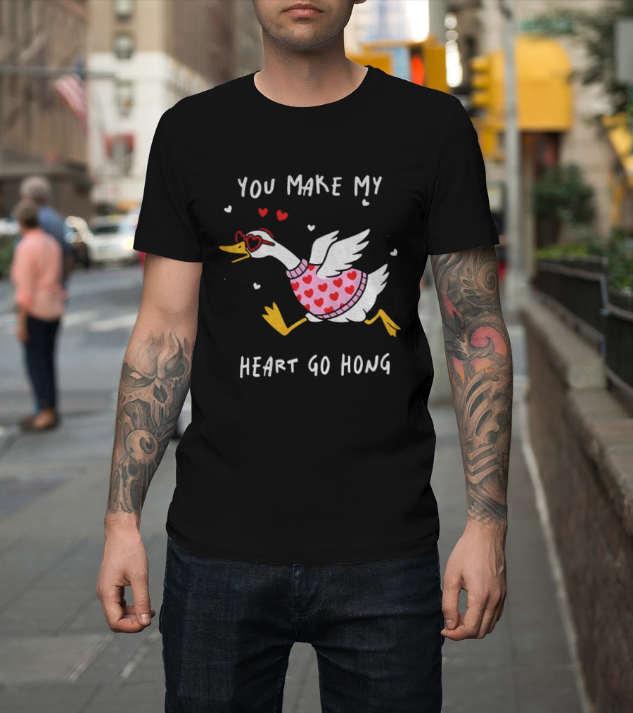 Valentine's Day Heart Go Hong Goose With Sunglasses And Hearts T-Shirt