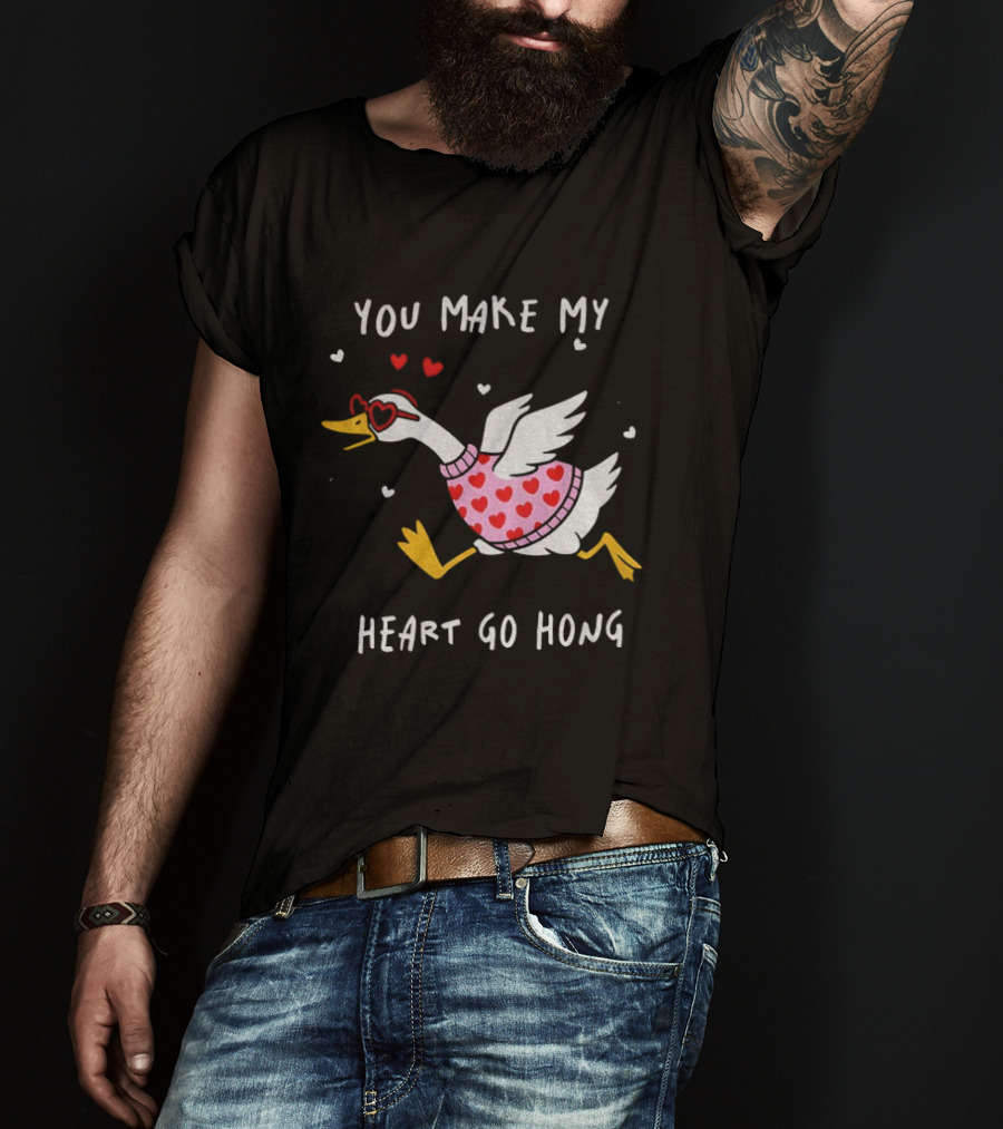 Valentine's Day Heart Go Hong Goose With Sunglasses And Hearts T-Shirt