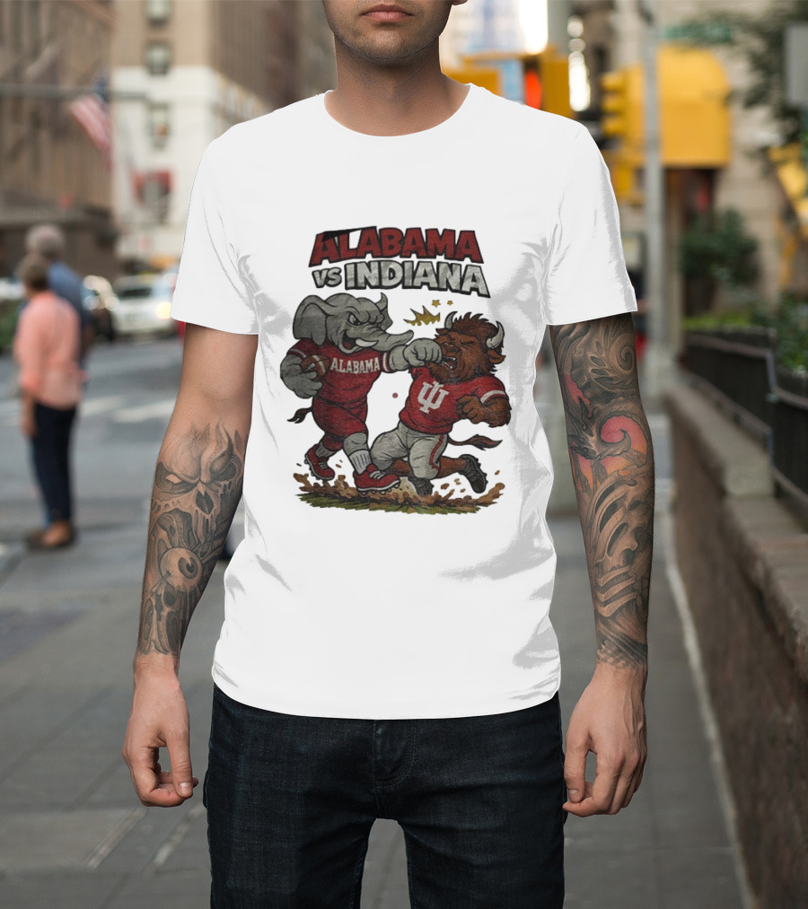 Alabama Vs Indiana Rivalry Football Showdown Cartoon Mashup T-Shirt