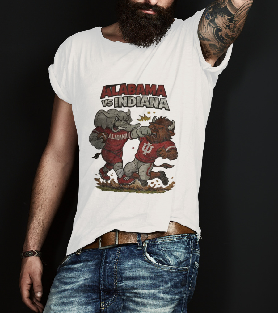 Alabama Vs Indiana Rivalry Football Showdown Cartoon Mashup T-Shirt