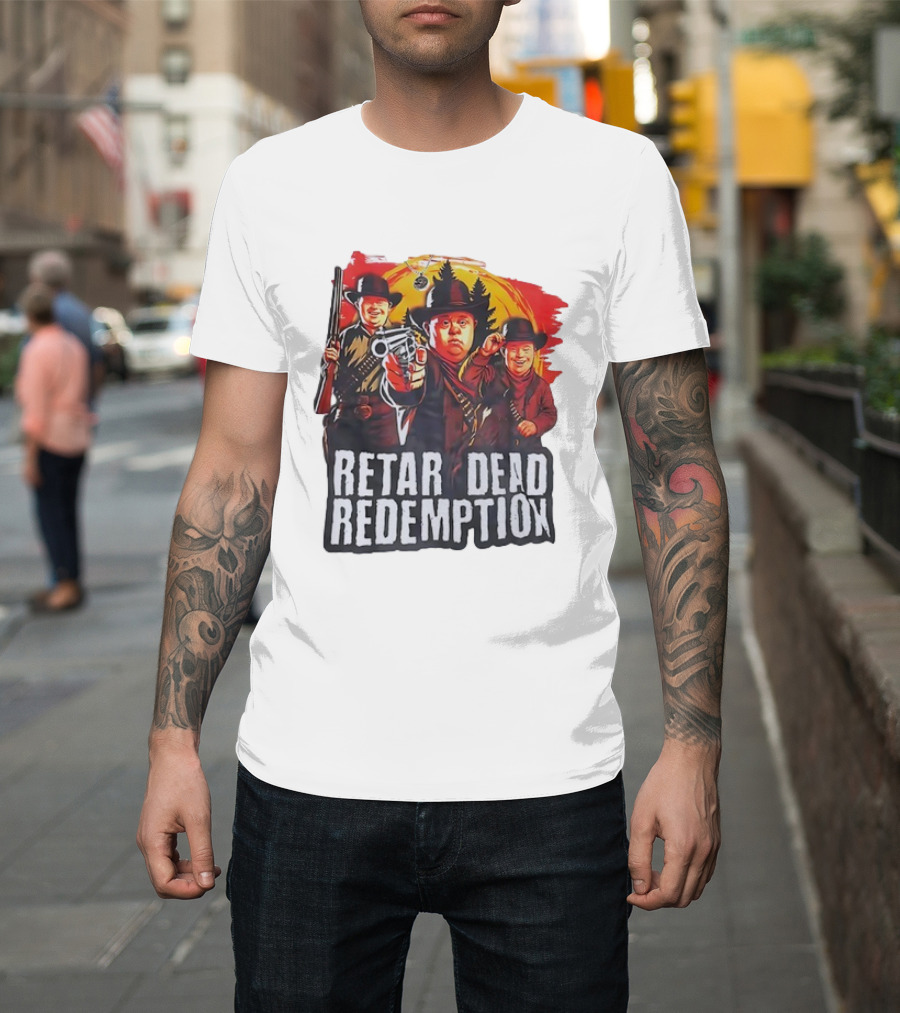 RETAR DEAD REDEMPTION Three Down Men Holding Shotguns Vintage Style T-Shirt
