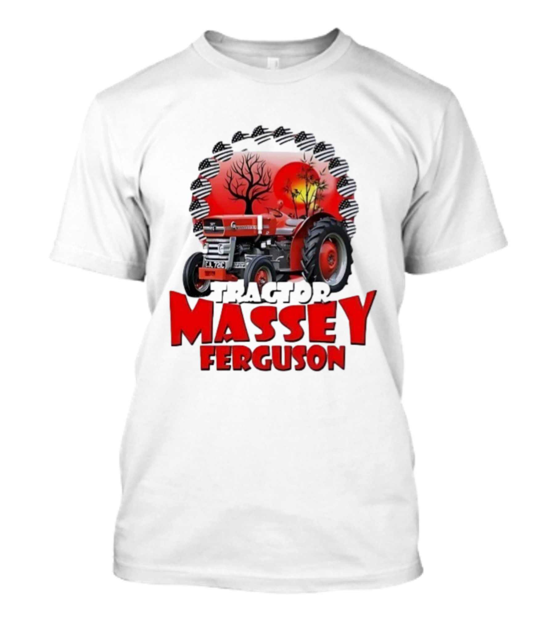 Massey Ferguson Tractor Red Landscapes Sun Trees T-Shirt