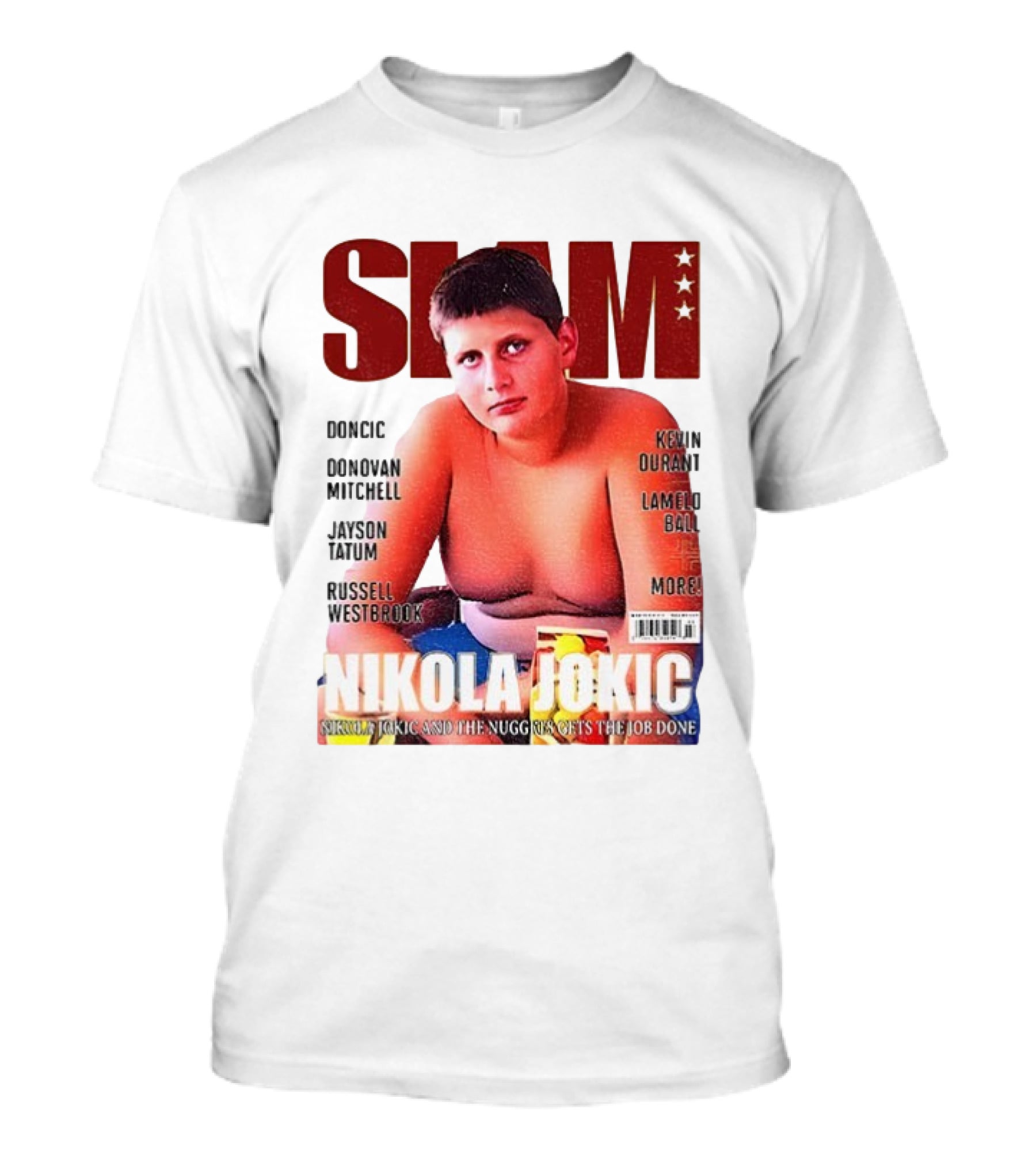 Slam Magazine Nikola Jokic 90s Retro Basketball Nuggets Durant Mitchell Westbrook Tatum Ball T-Shirt