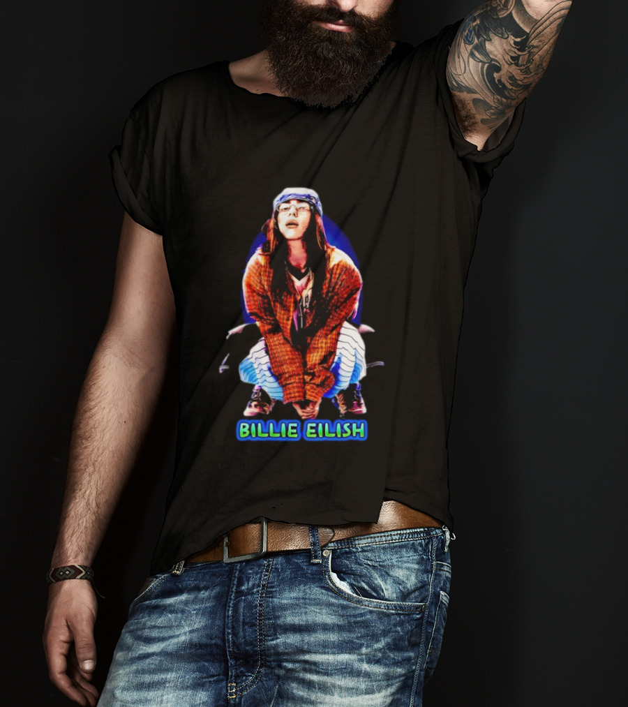 Billie Eilish Squatting Plaid Striped T-Shirt