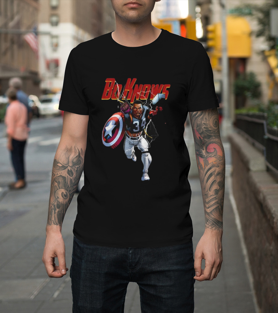 Bo Knows Heroes Captain America Thor 34 Vintage Football T-Shirt