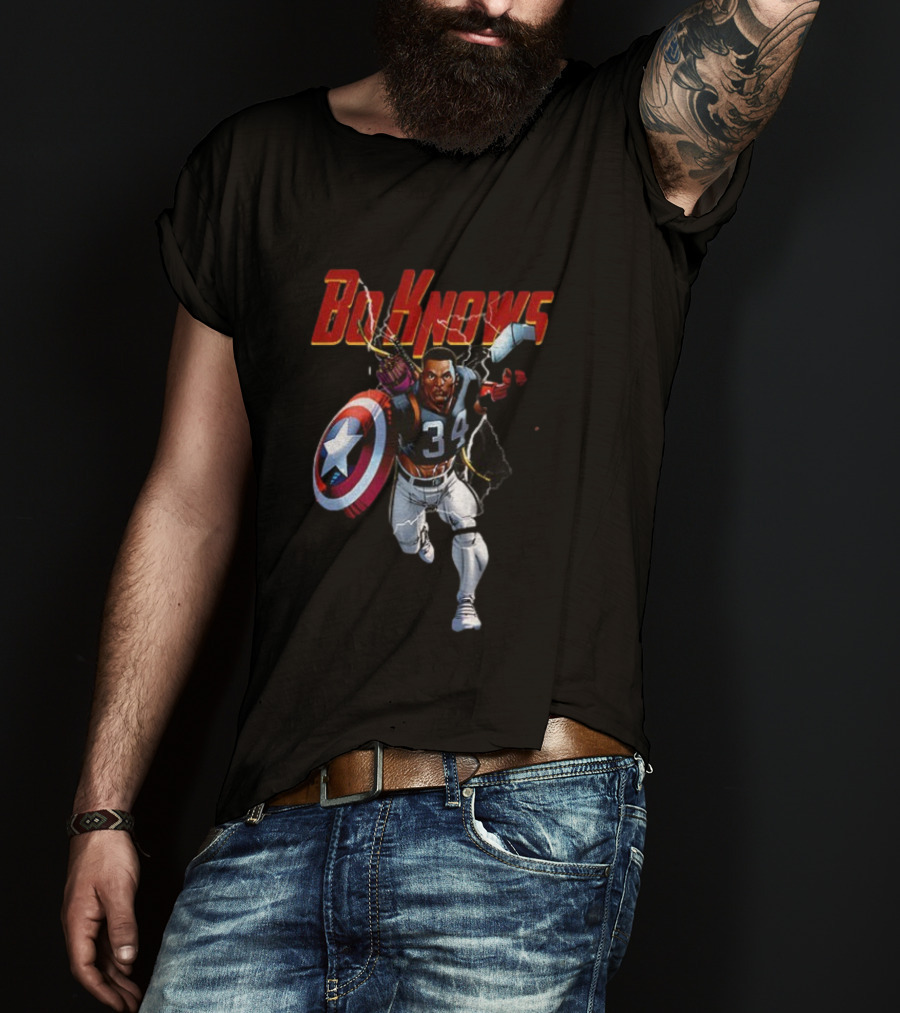 Bo Knows Heroes Captain America Thor 34 Vintage Football T-Shirt