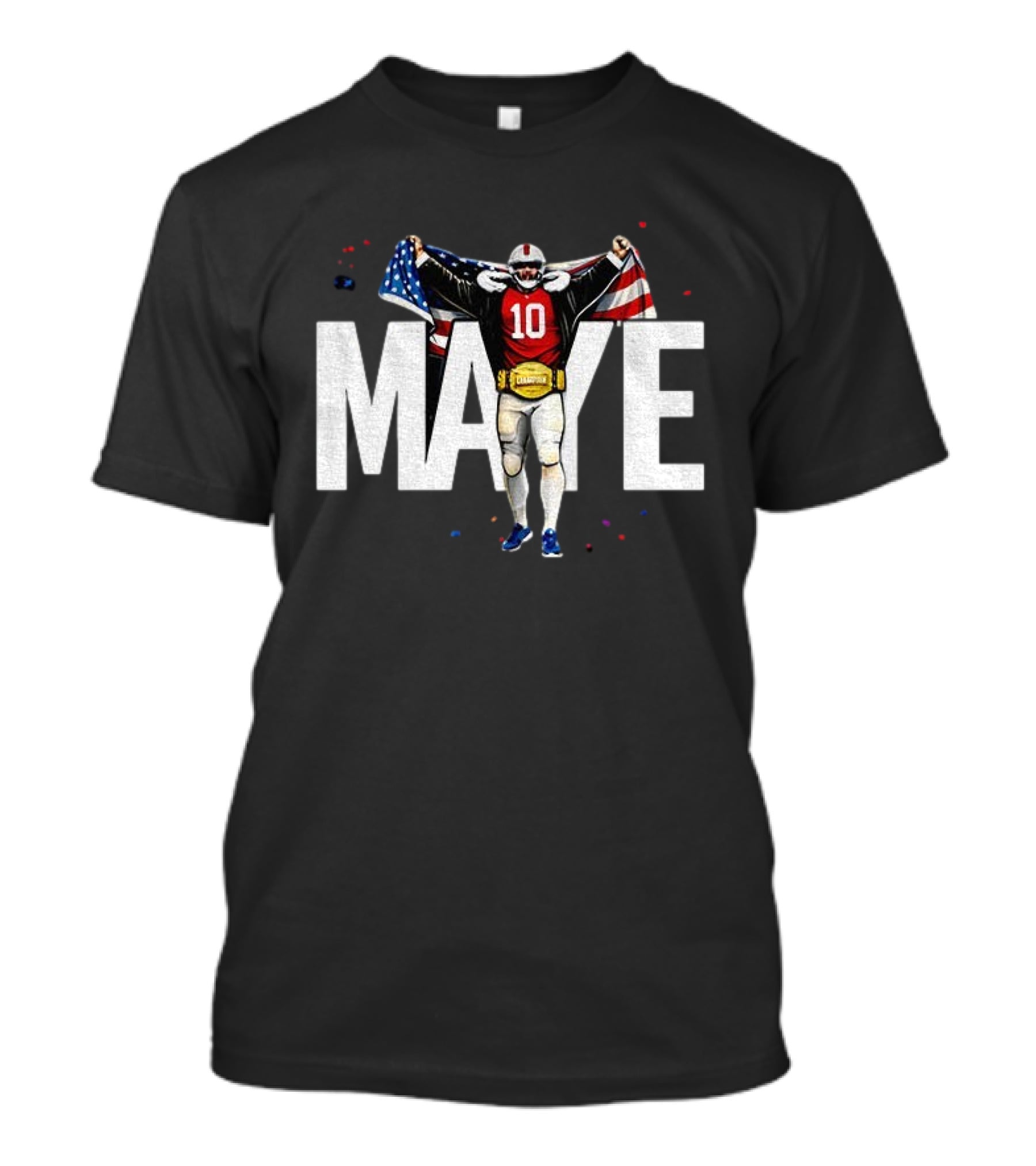 Drake Maye 10 New England Patriots 2026 American Flag Champion T-Shirt