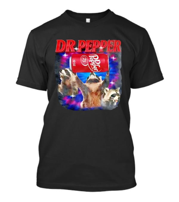 Dr Pepper Raccoons With Can And Cosmic Background T-Shirt