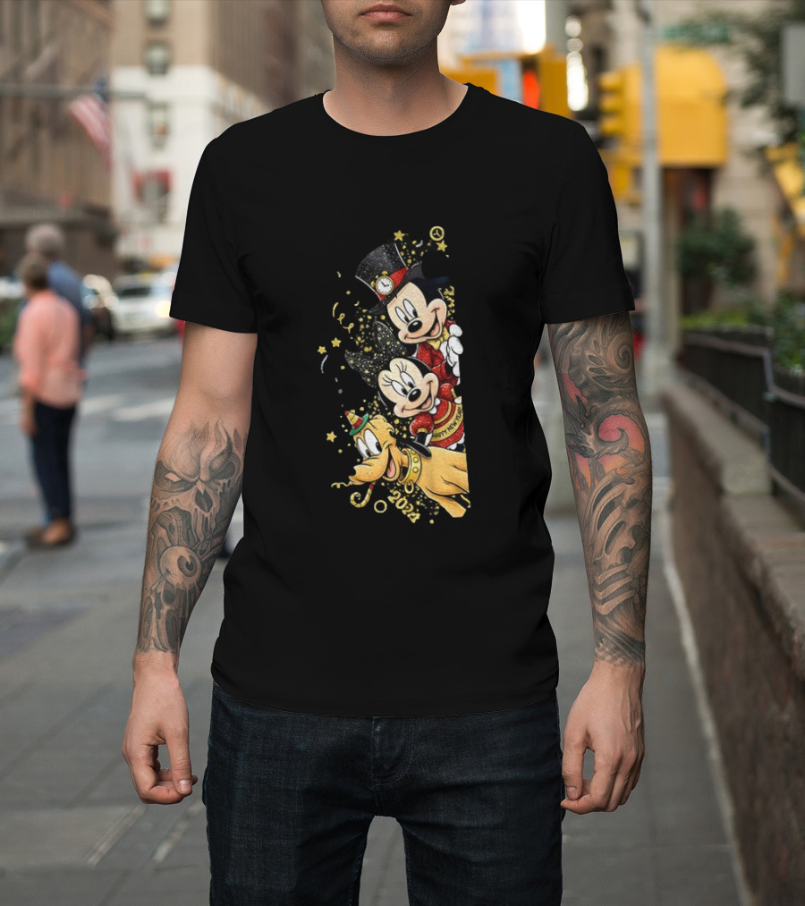 Mickey Mouse Happy New Year 2023 Pluto Minnie Celebration T-Shirt