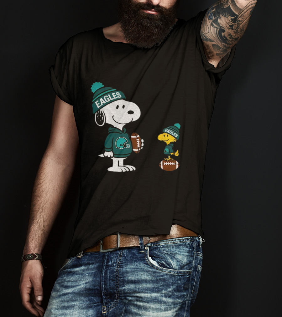Philadelphia Eagles Snoopy Woodstock Football Style NFL Beanie Pullover T-Shirt