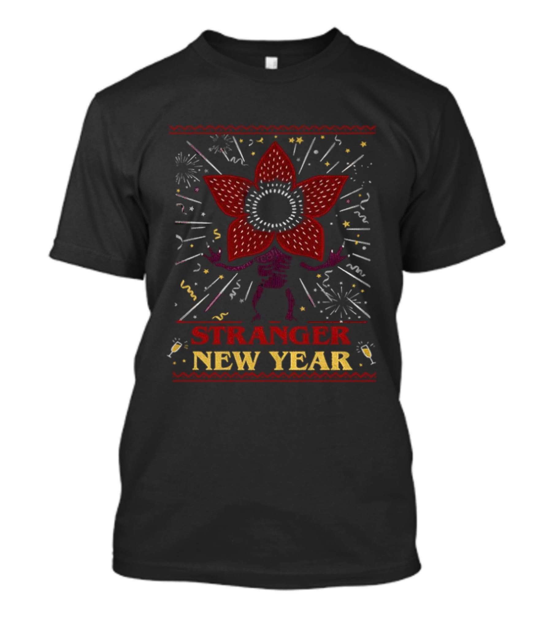 Demogorgon Stranger New Year Upside Down Monster Celebration T-Shirt