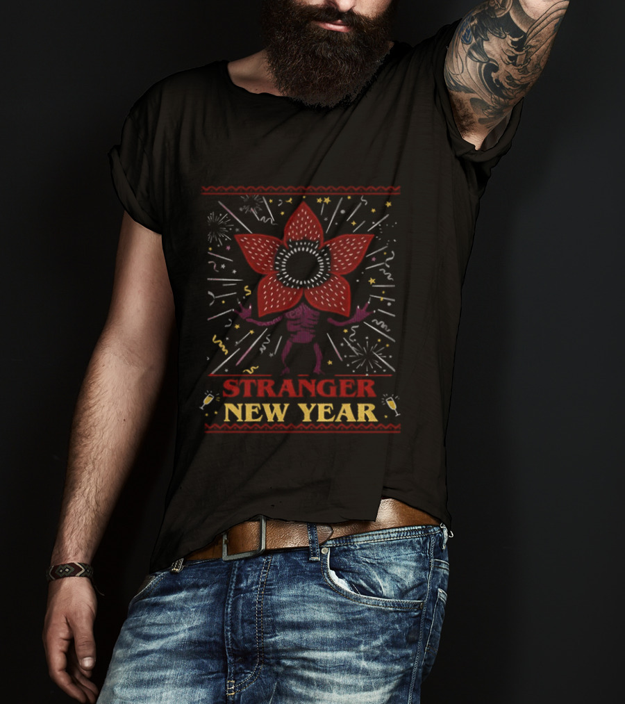 Demogorgon Stranger New Year Upside Down Monster Celebration T-Shirt