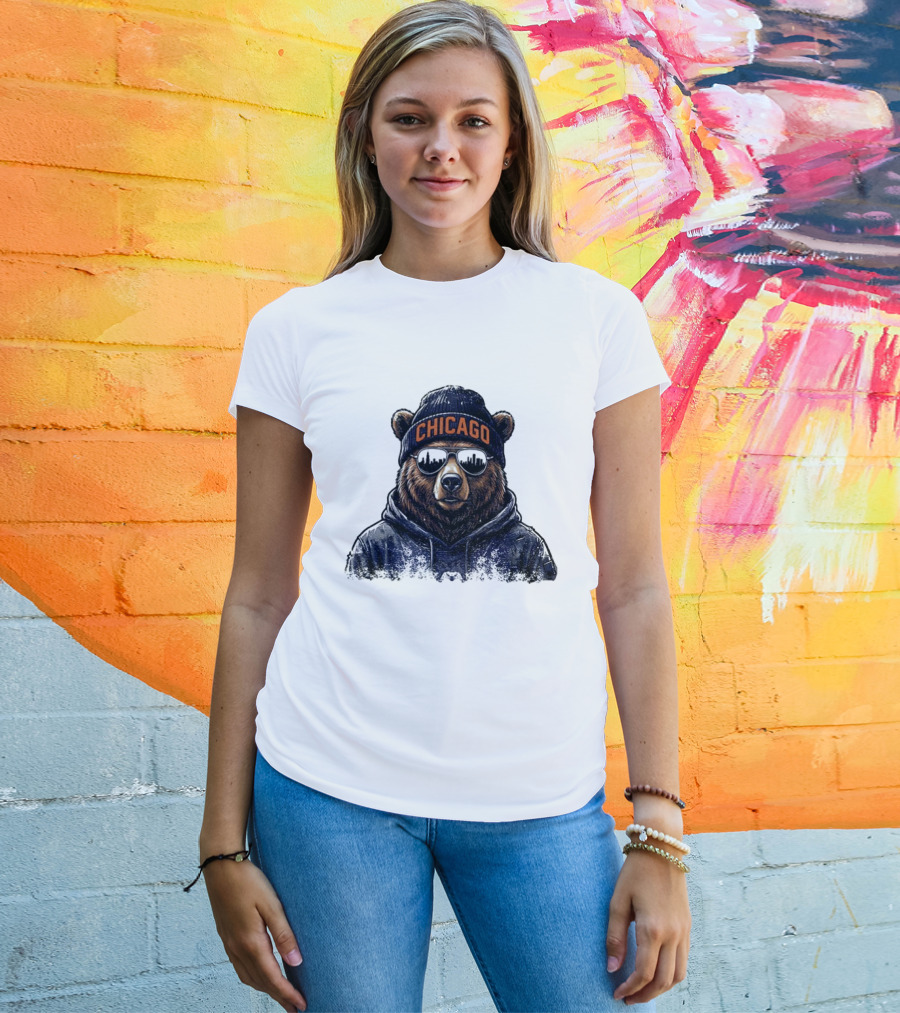 Chicago Bear Football Mascot Sunglasses Beanie Hat T-Shirt