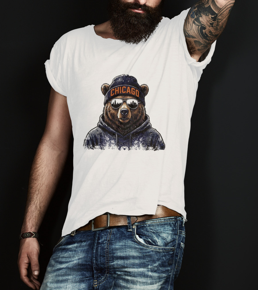 Chicago Bear Football Mascot Sunglasses Beanie Hat T-Shirt