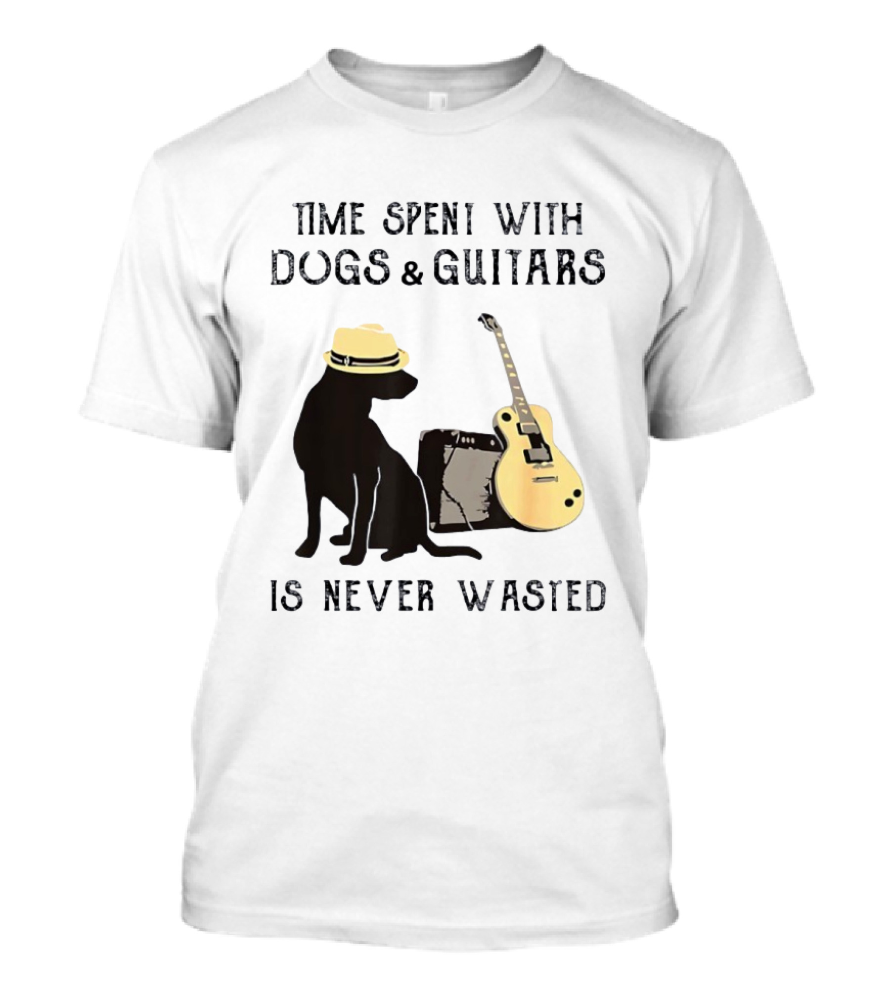 Time Spent With Dogs And Guitars Is Never Wasted Music Lovers Dog Lovers T-Shirt