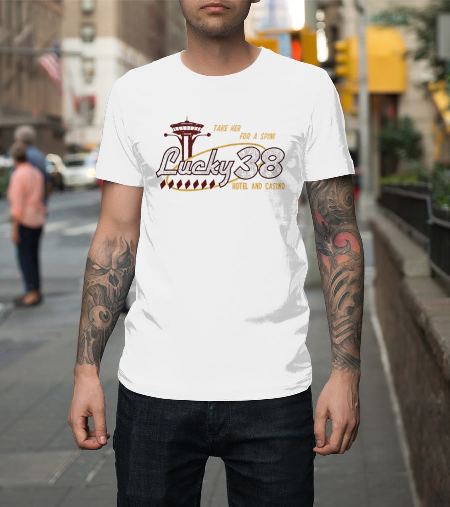 Lucky 38 Take Her For A Spin Hotel And Casino Vintage Retro Casino Vibes T-Shirt