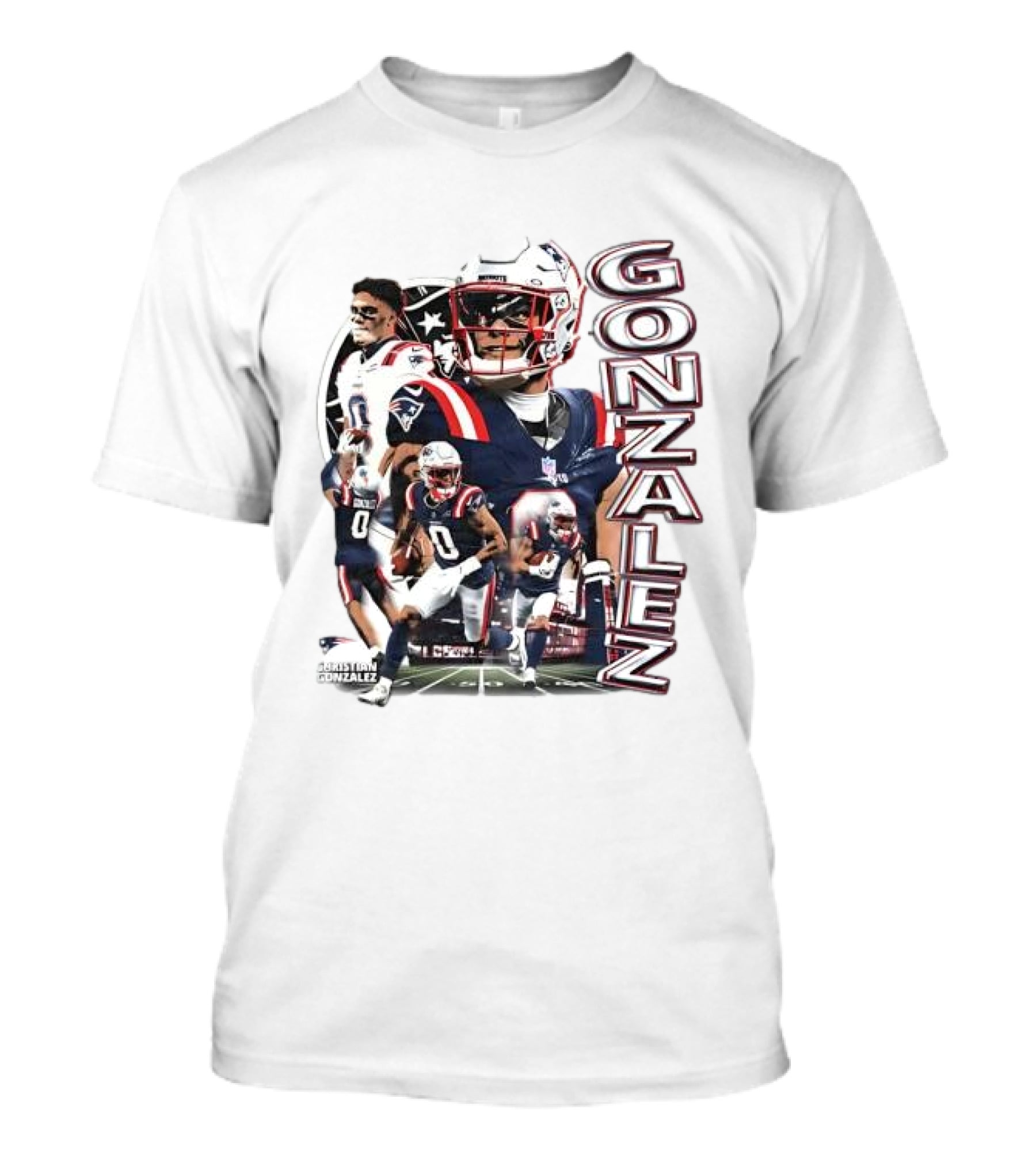 New England Patriots Christian Gonzalez Football Collage T-Shirt