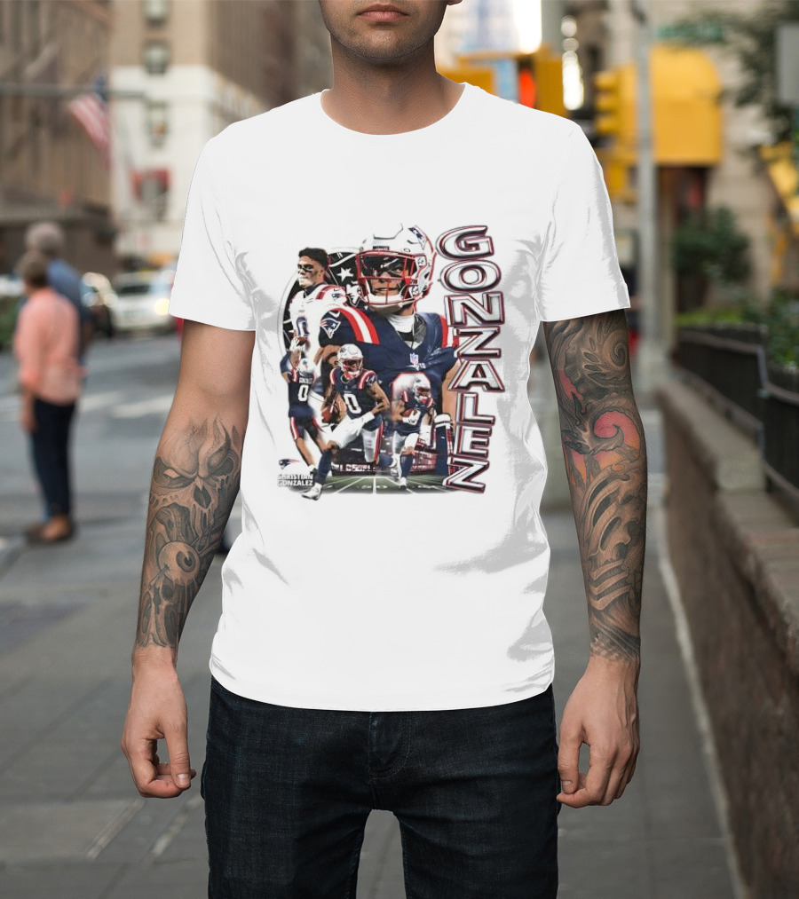New England Patriots Christian Gonzalez Football Collage T-Shirt