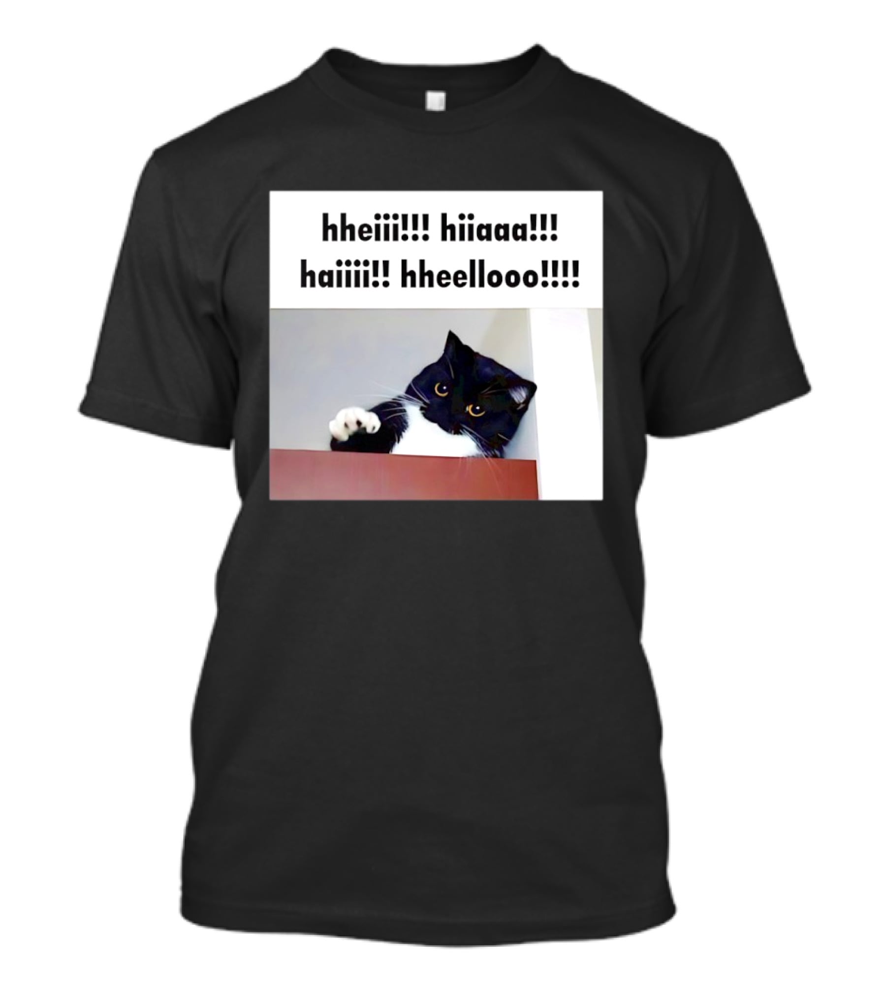 Cat Says Hheiii Hiiaaa Haiiii Hheellooo Playful Greeting T-Shirt