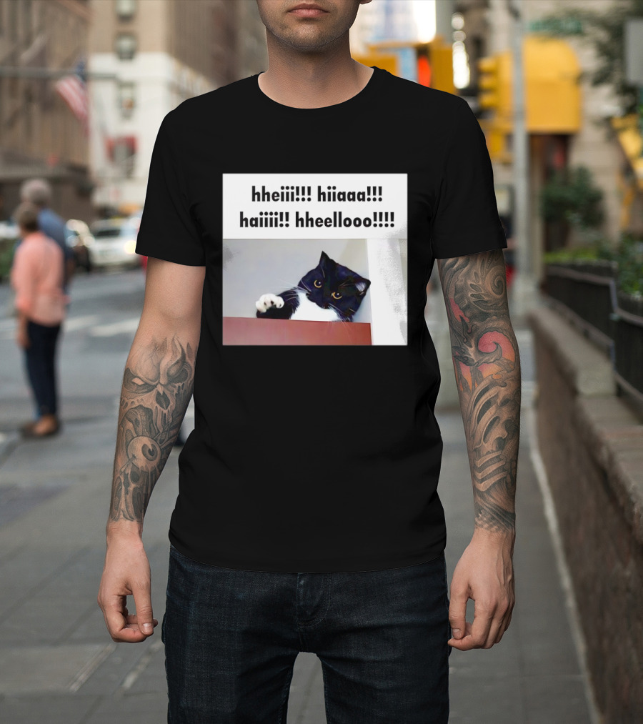 Cat Says Hheiii Hiiaaa Haiiii Hheellooo Playful Greeting T-Shirt